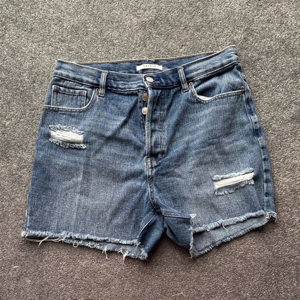 Blue Frayed Hem Jean Shorts